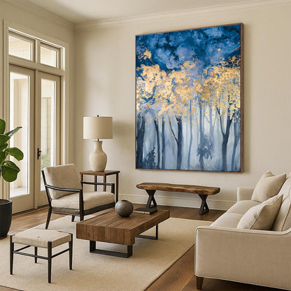 Golden - Blue Forest Art for Luxury Ski Lodge & Asian - Inspired Tea House DLZ0943