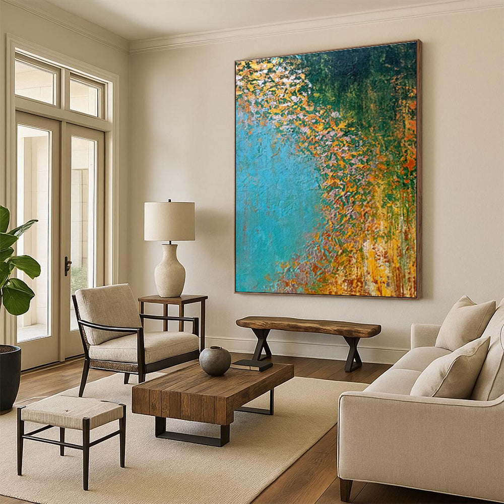 Blue - Green Autumn Landscape Art for Countryside Villa Living Rooms DLZ0067