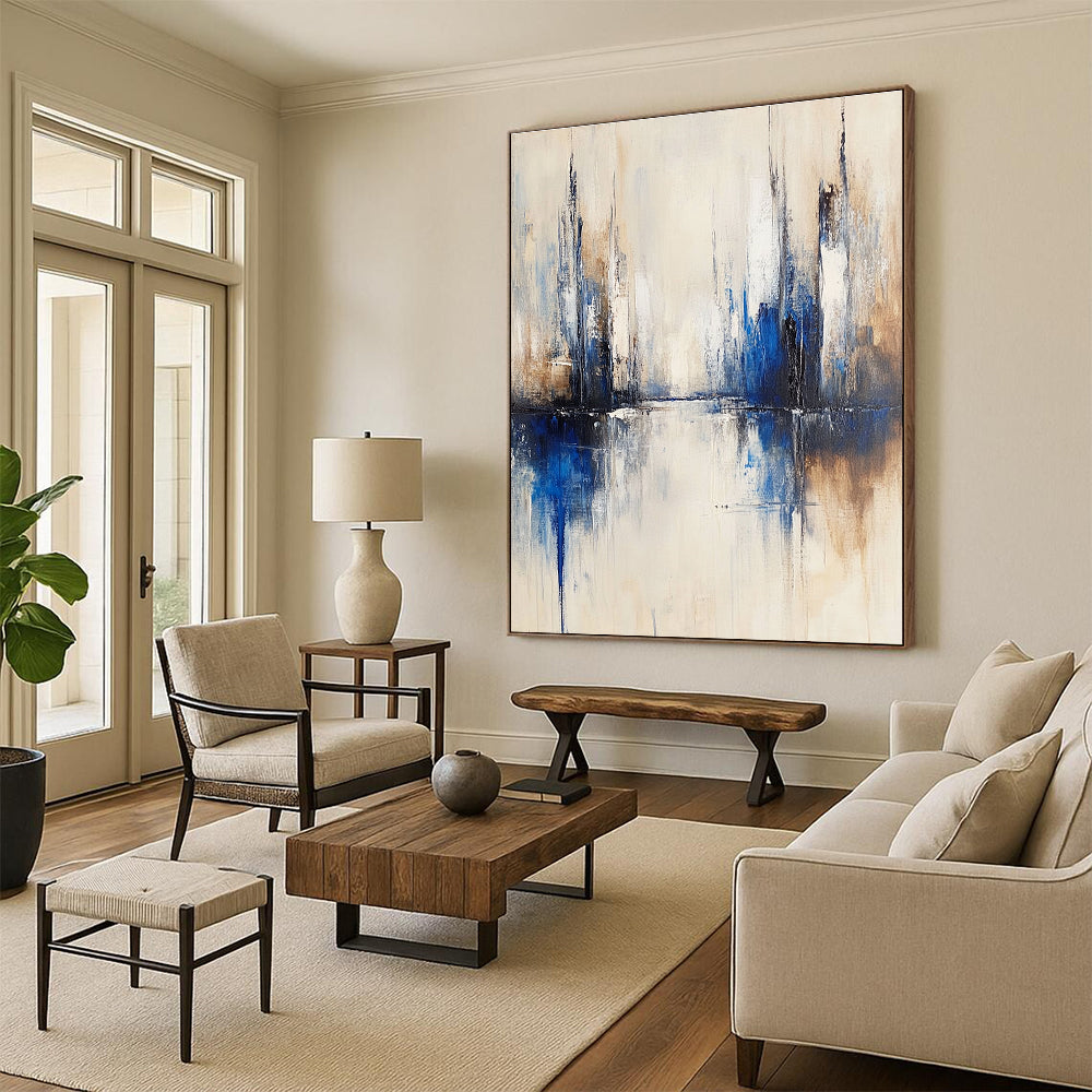 Blue - Beige City Abstract Art for Architect’s Studio & Urban - Themed Restaurant STSC134