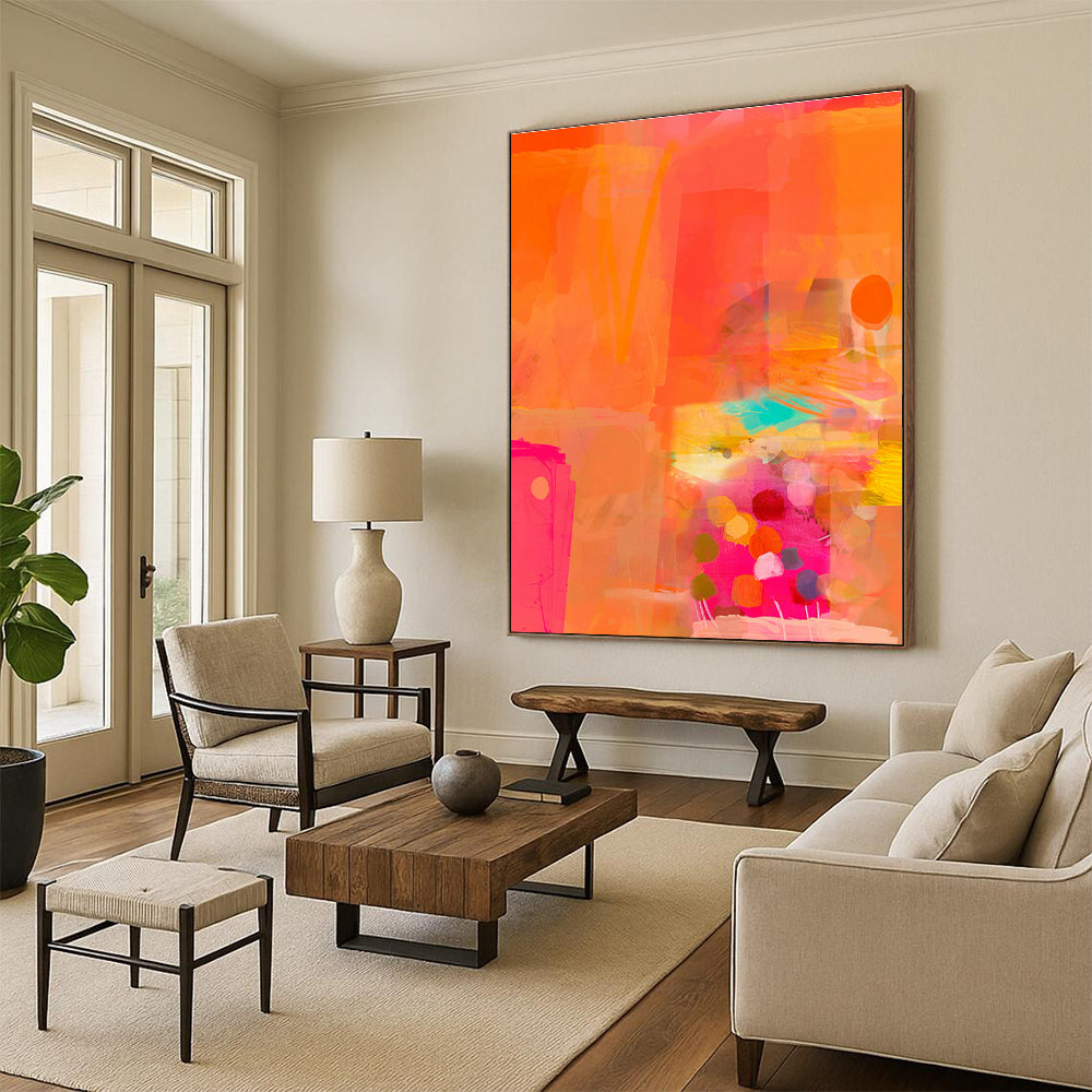 Vibrant Orange Collage Art for Fashion Retail Store & Summer Beach House DLZ0641