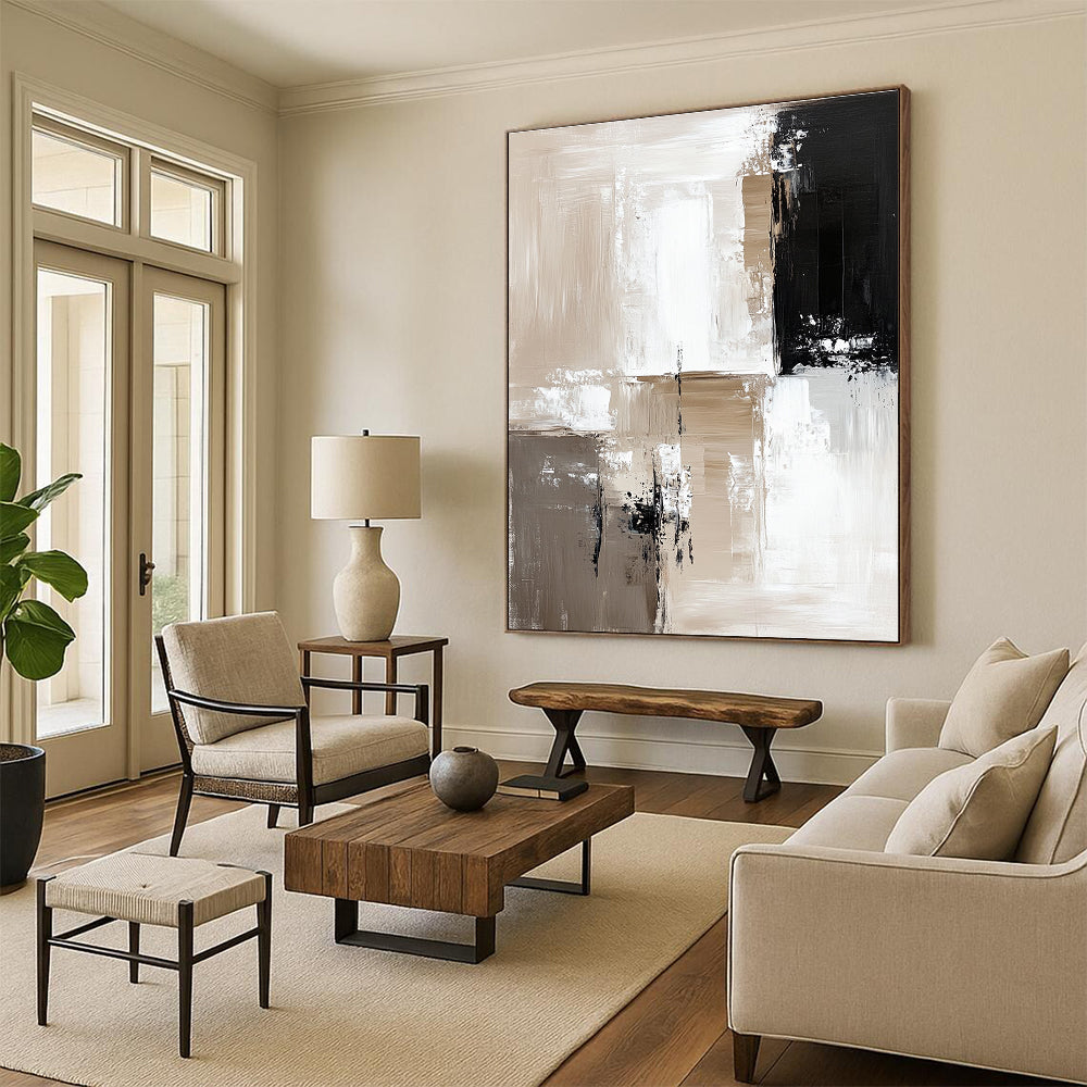 Beige and Black Geometric Abstract for Minimalist Office & Contemporary Art Space STSC411