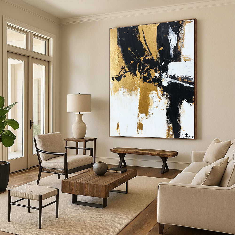 Black, Gold, and White Abstract Art for Luxury Home Dining Room & High - End Art Gallery STSC1066
