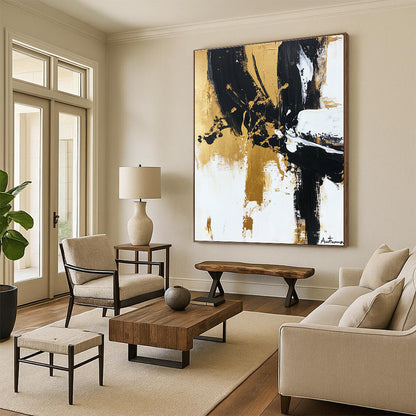 Black, Gold, and White Abstract Art for Luxury Home Dining Room & High - End Art Gallery STSC1066