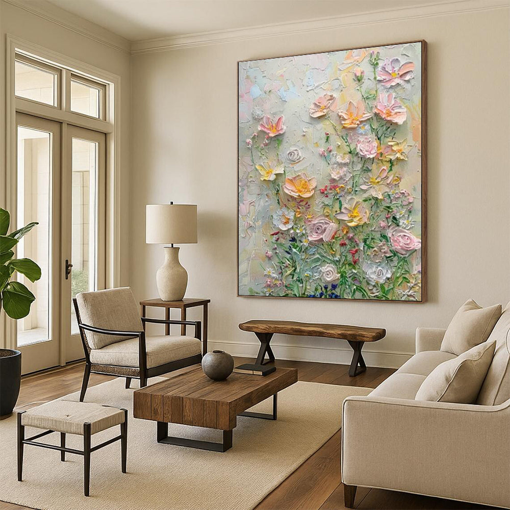Textured Flower Field Art for Country Cottage Kitchen & Garden Party Venue DLZ1391