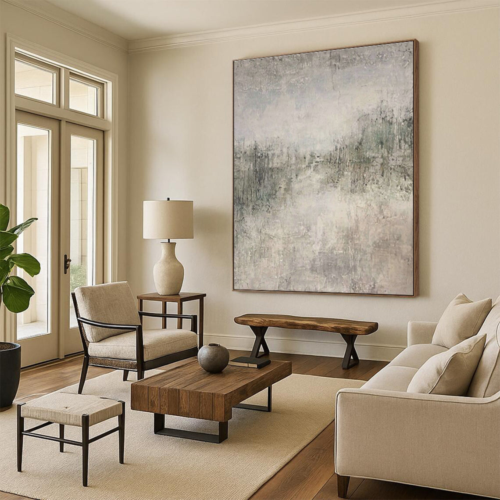 Gray - White Textured Abstract Art for Contemporary Art Lounge & Minimalist Bedroom DLZ1856