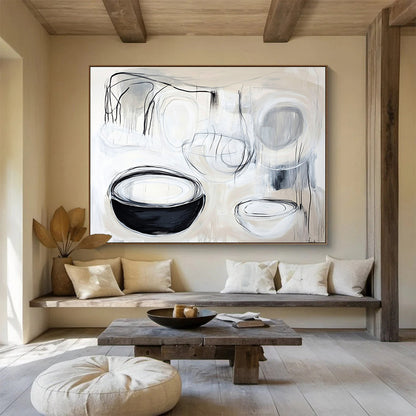 Black and White Abstract Bowls Art for Modern Kitchen & Art Studio SC389