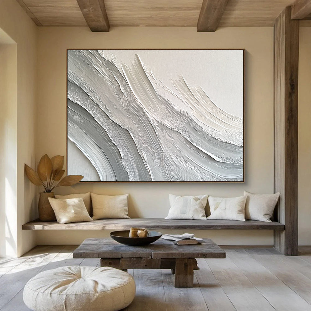 Textured Gray Waves Art for Minimalist Living Room & Contemporary Office SC451