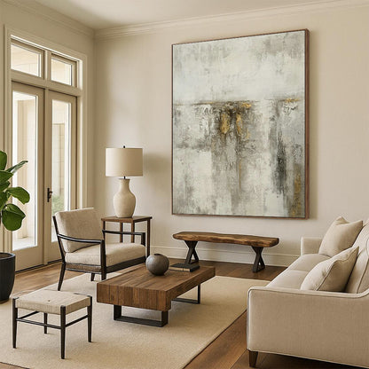 Grey - Gold Texture Abstract Art for Living Room & Bedroom DLZ0546
