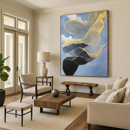 Golden Ribbon - Like Abstract for Luxury Living Room & High - End Spa STSC1283