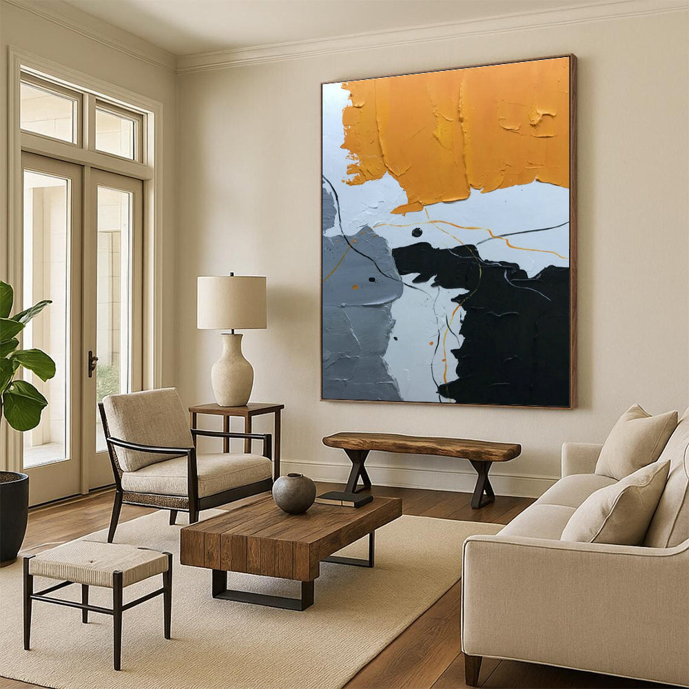 Orange - Grey Line Abstract Art for Modern Loft & Creative Studio DLZ1341