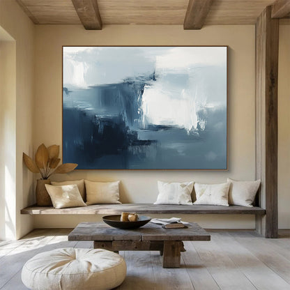 Blue - Gray Abstract Mist Art for Coastal Bedroom & Minimalist Spa SC232