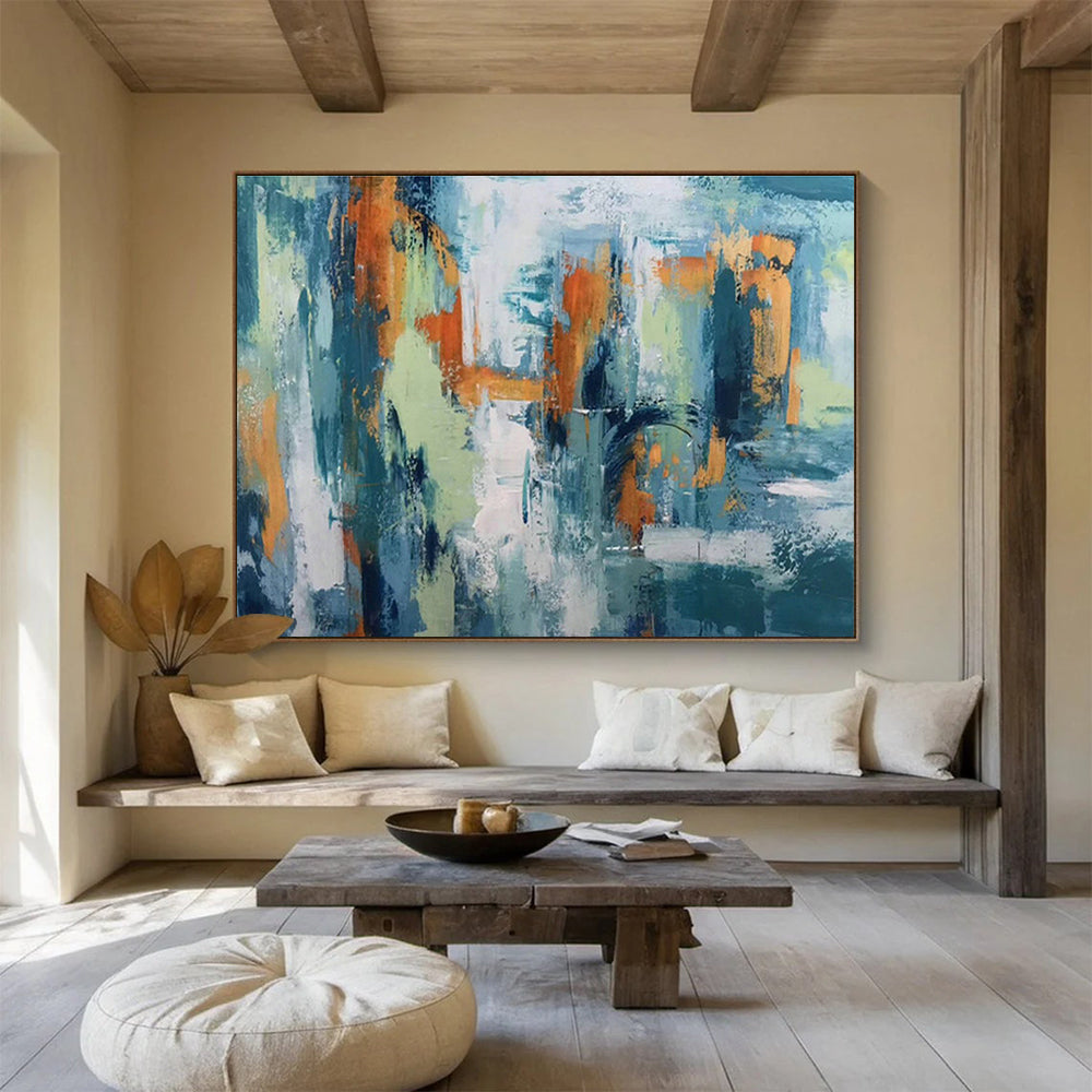 Blue - Orange Abstract Art for Contemporary Café Wall Decor DLZ2679