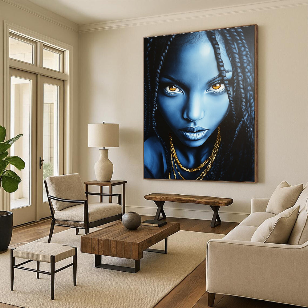 Blue - Toned Portrait with Braids for Cultural Art Space & Ethnic - Inspired Boutique STSC1273