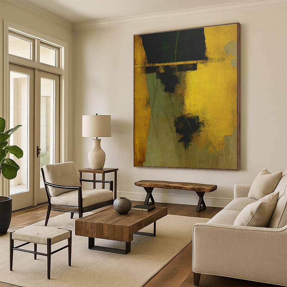 Gold - Green Abstract Art for Luxury Hotel Suite & Art Deco Bedroom DLZ1634