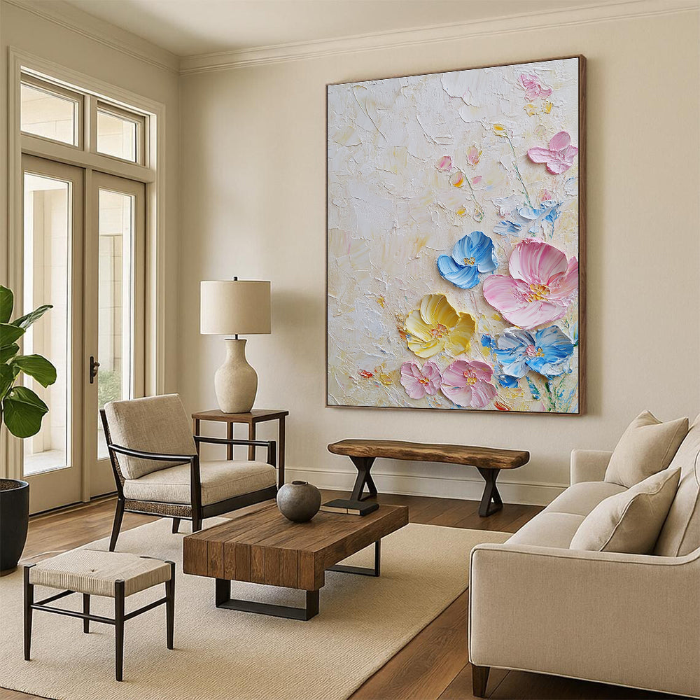 Pastel Textured Flowers Art for Shabby - Chic Nursery & Feminine - Inspired Living Room STSC1366