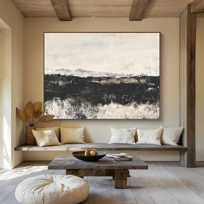 Abstract Monochrome Horizon Art for Spiritual Retreat & Minimalist Bedroom SC014