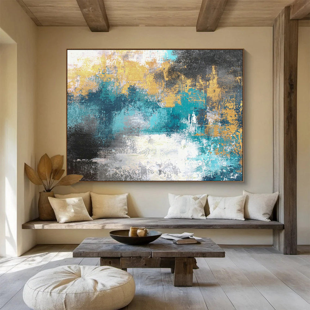Blue - Gold Abstract Art: Elevate Dining Moments in Your Dining Room DLZ2388