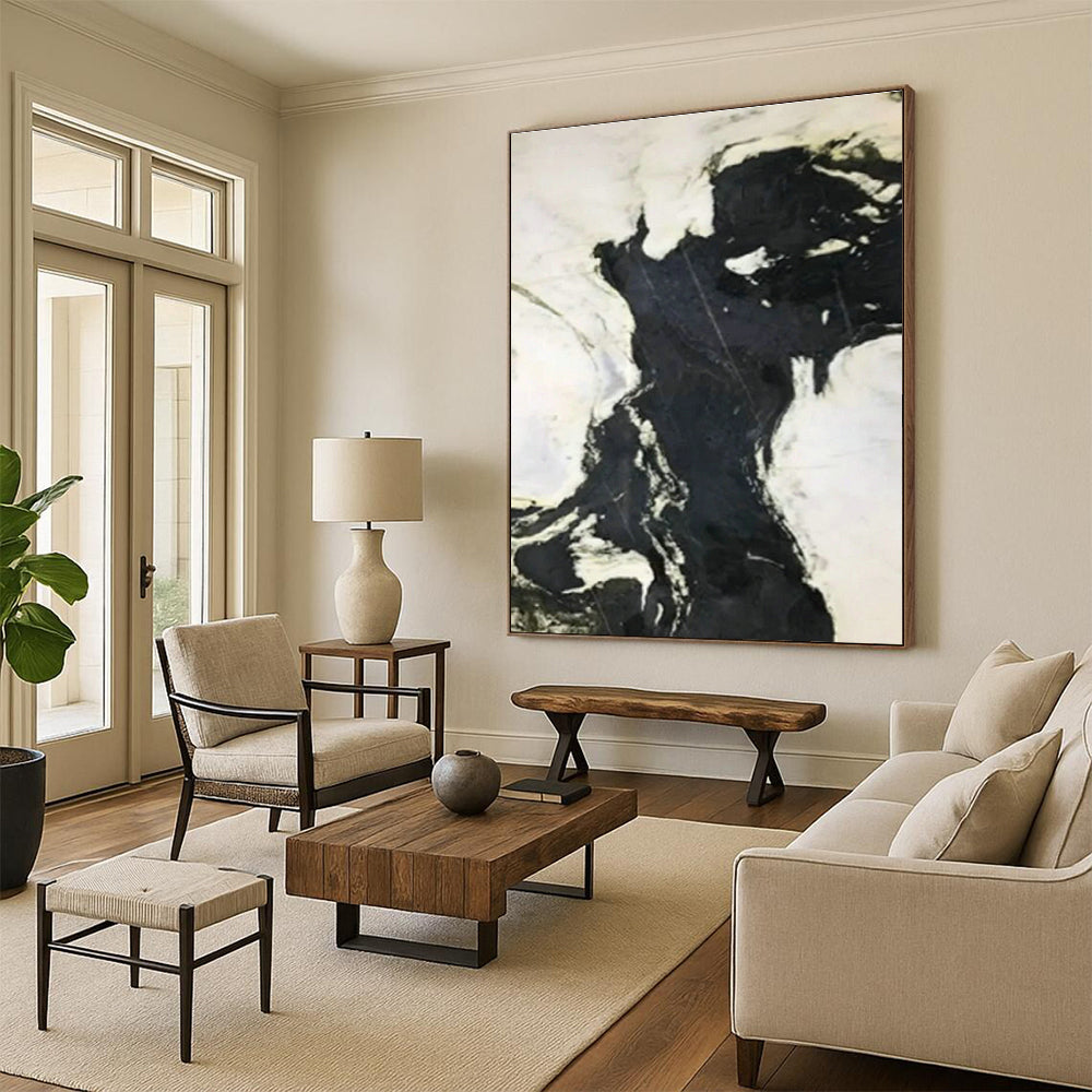 Black - White Flowing Abstract Art for Industrial Loft & Art Gallery Side Space DLZ1053