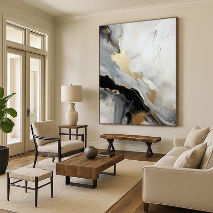 Gold - Gray Ink Abstract Art for Luxury Penthouse & High - End Boutique DLZ0728