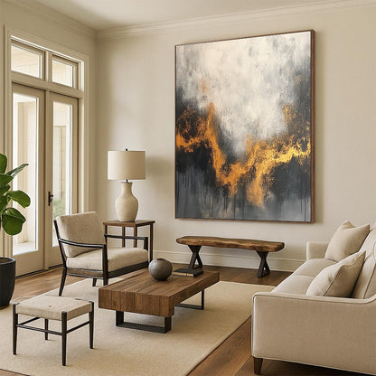 Grey and Gold Wavy Abstract for Art - Inspired Bedroom & Sophisticated Lounge STSC394
