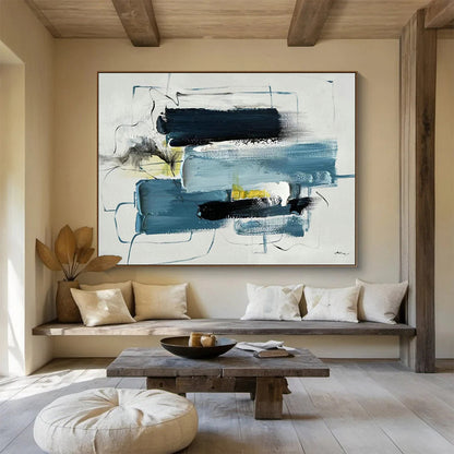 Blue - Yellow - Black Abstract Art for Contemporary Lounge Dynamic Style DLZ2702
