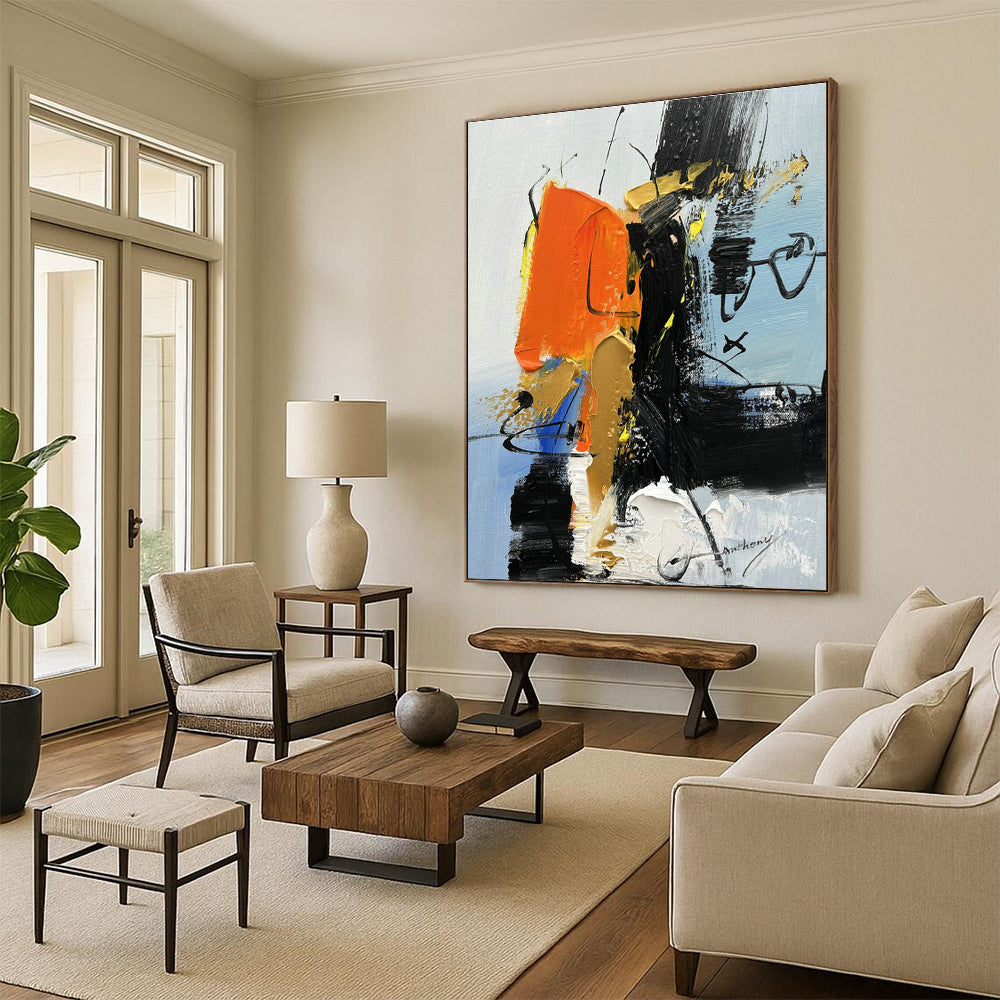 Orange - Black Abstract Art for Contemporary Restaurant & Art - Inspired Bar DLZ0793