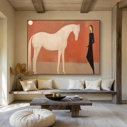 Ethereal White Horse & Figure Art for Serene Meditation Spaces DLZ3114