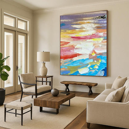Vivid Seaside Abstract Painting for Beachfront Resort Lounge & Nautical - Themed Home Office DLZ1601