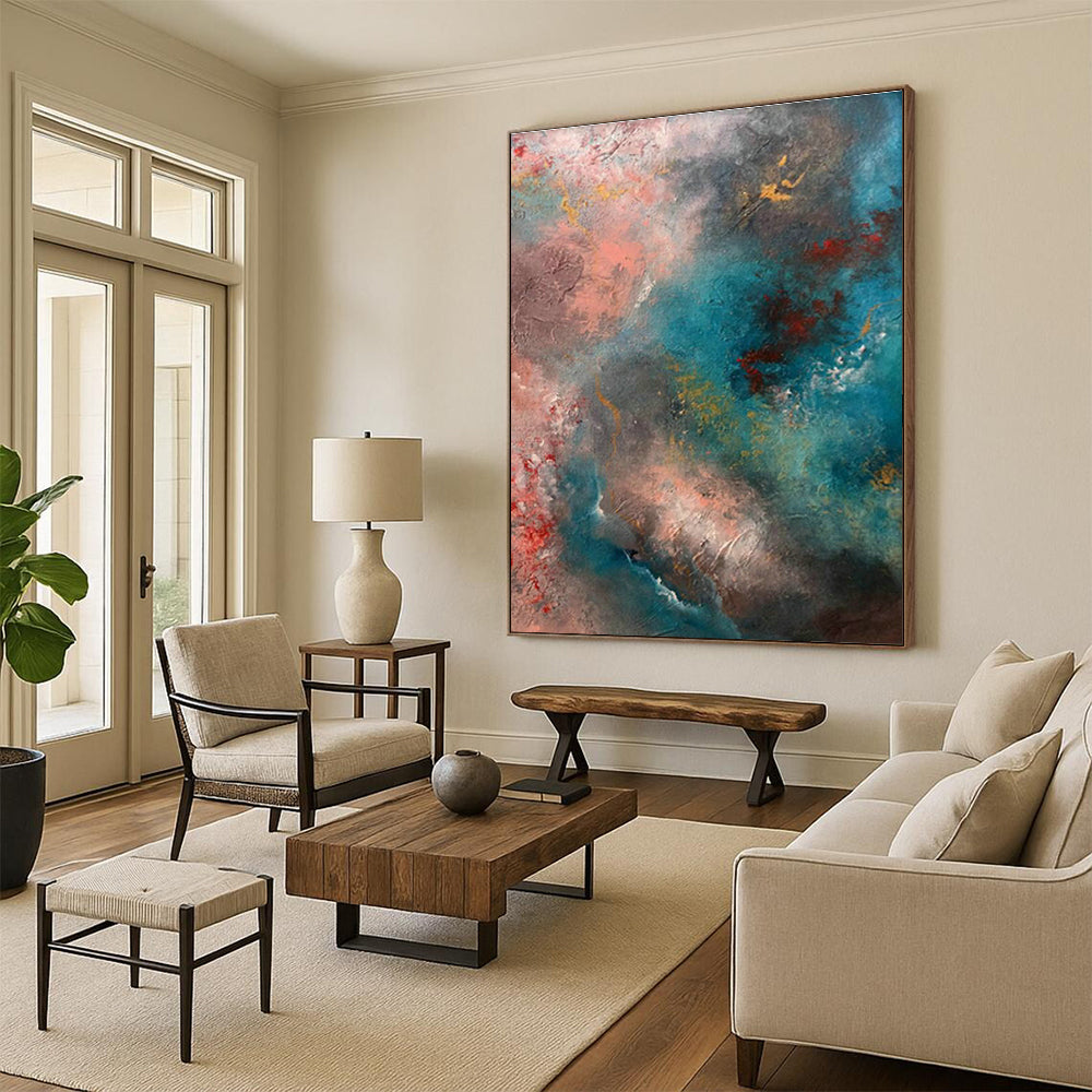 Pink - Blue Abstract Art for Coastal Home Living Room Corners DLZ0053