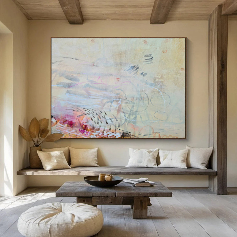Beige - Yellow Line Abstract Art for Serene Home Offices DLZ2450