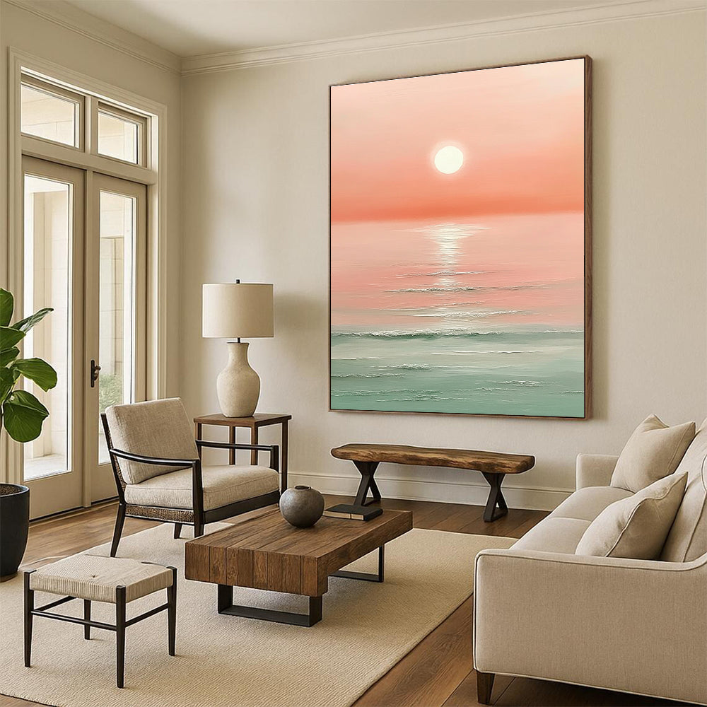 Pink Sunset Sea  Art for Romantic Beach House & Serene Home Bedroom STSC1424