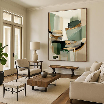 Green - Brown - Gold Geometric Abstract Art for Contemporary Art Gallery & Industrial Loft DLZ1644