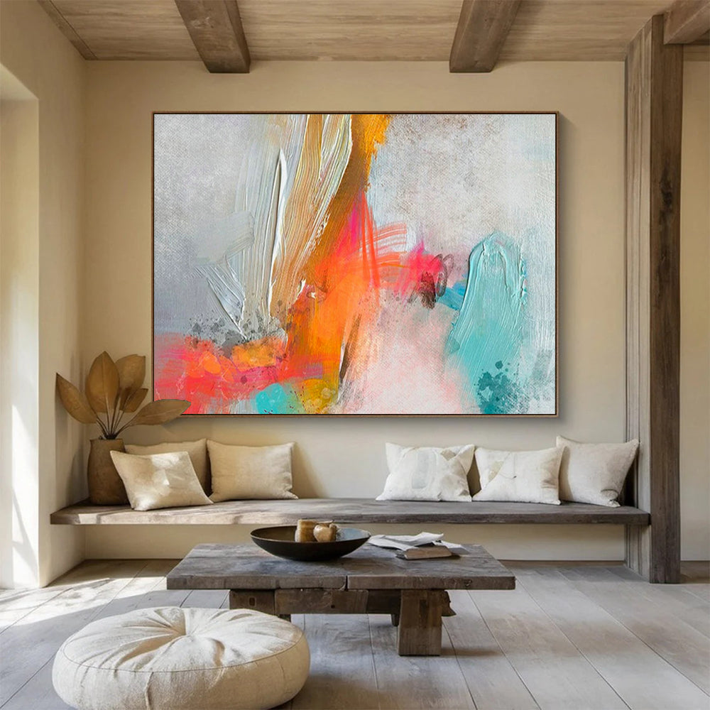 Gray - Orange Colorful Abstract Art for Industrial - Style Brewery Taprooms DLZ2591