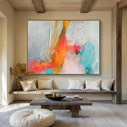 Gray - Orange Colorful Abstract Art for Industrial - Style Brewery Taprooms DLZ2591