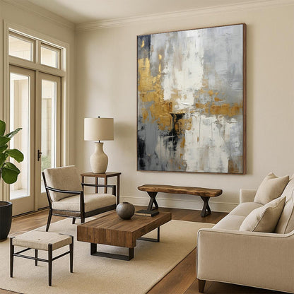 Gold - Gray Abstract Art for High - End Spa & Art - Deco Apartment DLZ1069