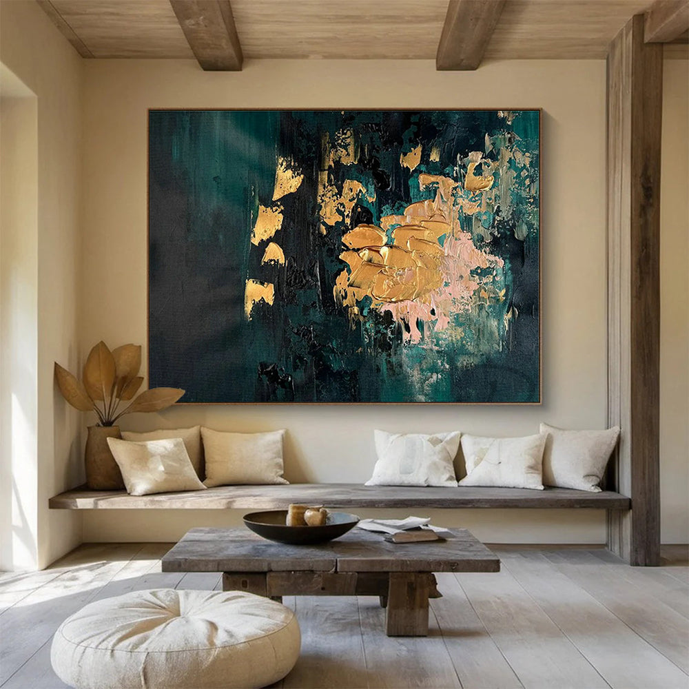 Dark Green & Gold Foil Abstract Art for Luxury Hotel Lobby Walls DLZ2646