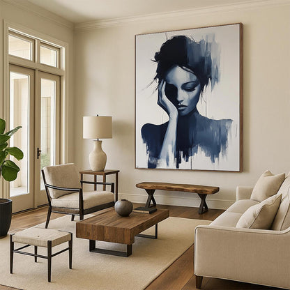 Monochromatic Woman’s Portrait Art for Minimalist Bedroom & Art - Focused Therapy Office STSC1378