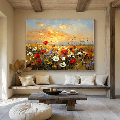 Flower Field at Sunset Art for Romantic Restaurant & Home Living Room SC464