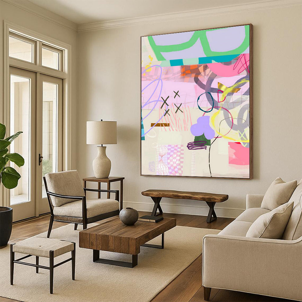 Pink - Purple Abstract Art for Boho - Chic Home Bedroom Walls DLZ0098