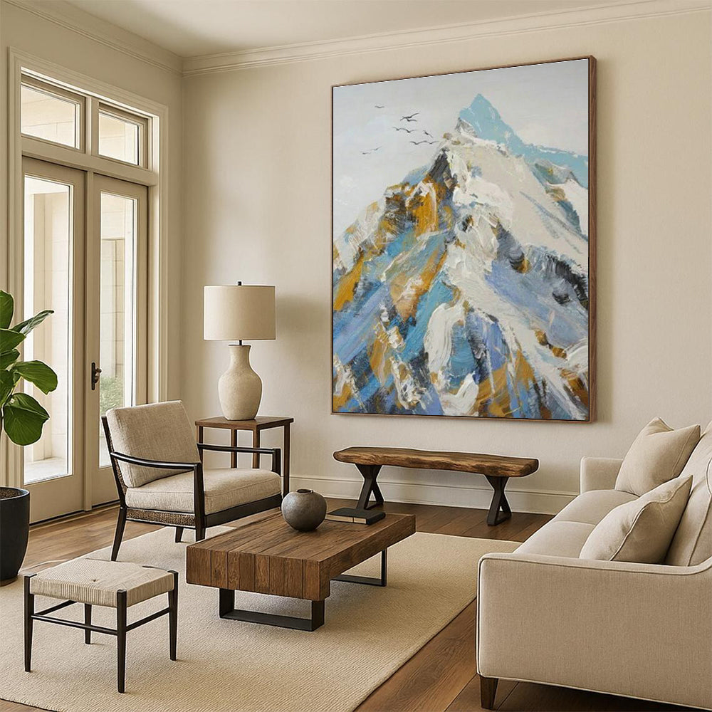 Color - Ink Snow Mountain & Birds Art for Alpine Lodge & Nature - Lover’s Study DLZ0962