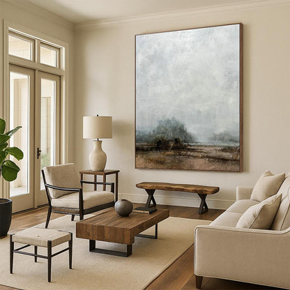 Misty Field Landscape Art for Rustic Countryside Inn & Nature - Inspired Reading Nook DLZ2210