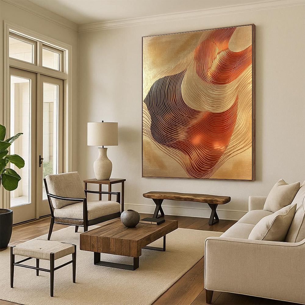 Golden Wavy Lines Art for Luxury Hotel Lobby & Modern Home Living Room STSC1440