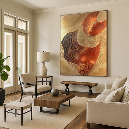Golden Wavy Lines Art for Luxury Hotel Lobby & Modern Home Living Room STSC1440