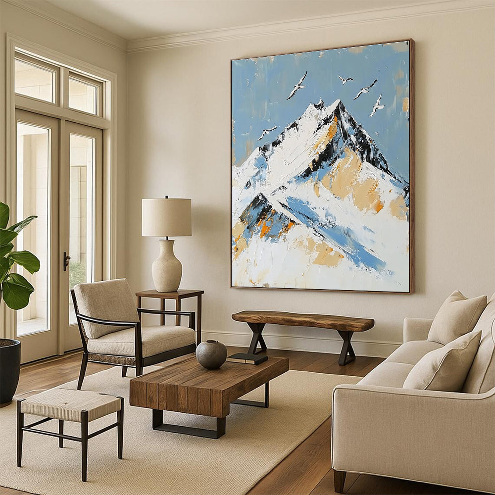 Abstract Mountain with Birds Art for Nature - Lover’s Home Library & Adventure - Themed Bedroom STSC1365