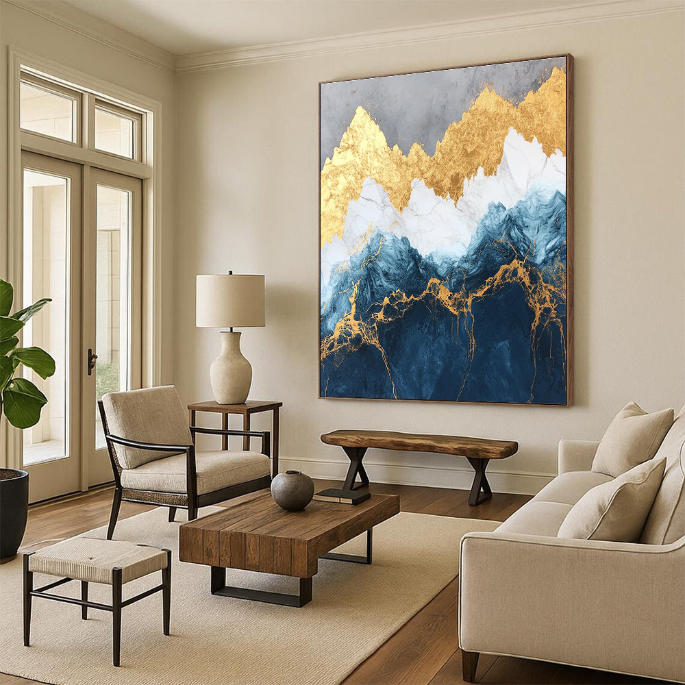 Blue - Gold Mountain Waves Art for Architect’s Conference Room & Upscale Lounge STSC123