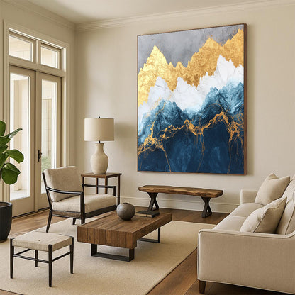 Blue - Gold Mountain Waves Art for Architect’s Conference Room & Upscale Lounge STSC123