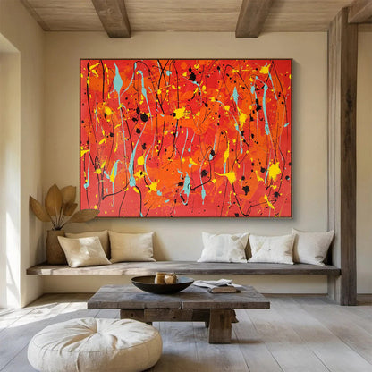Orange - Red Splash Abstract Art for Vibrant Event Venue Backdrops DLZ2670