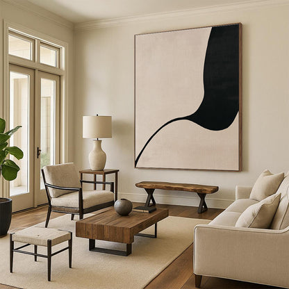 Black and Beige Curved Shape Art for Modern Bedroom & Contemporary Art Gallery STSC1341