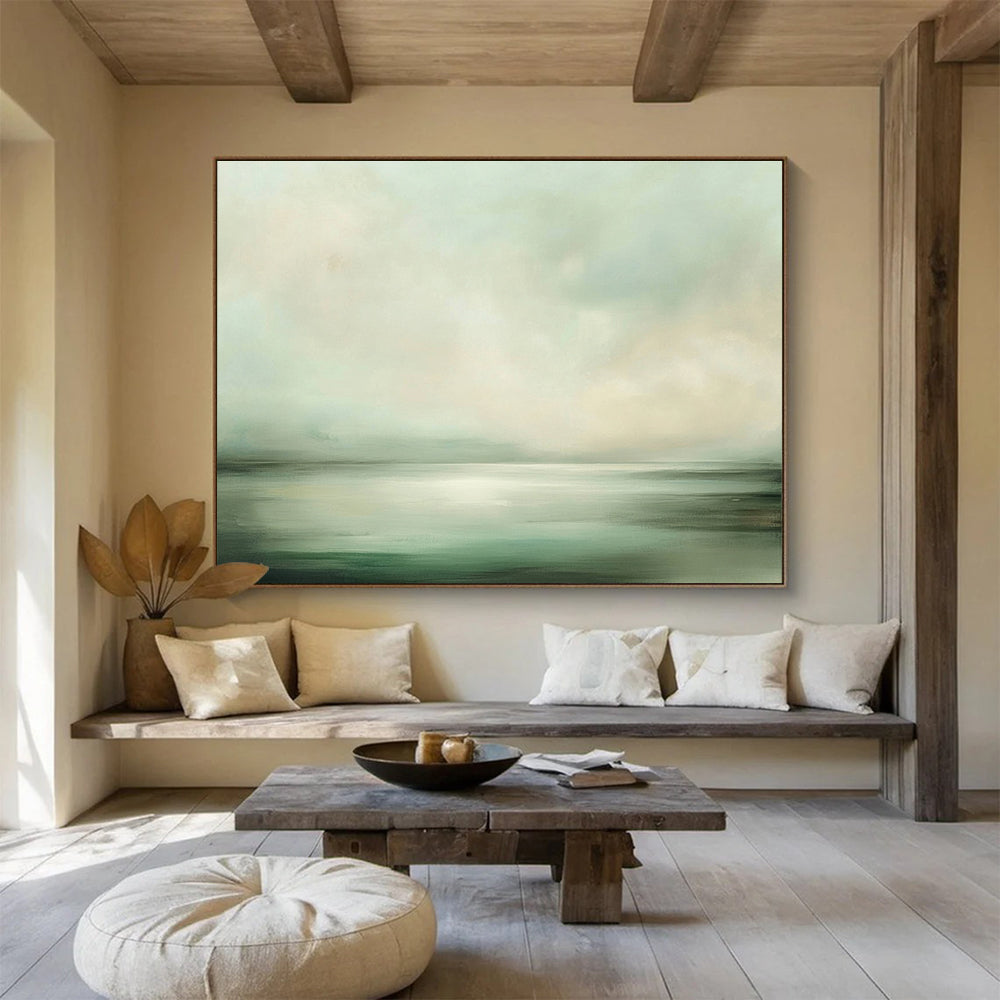 Misty Sea Green Art for Coastal Spa & Minimalist Bedroom SC070