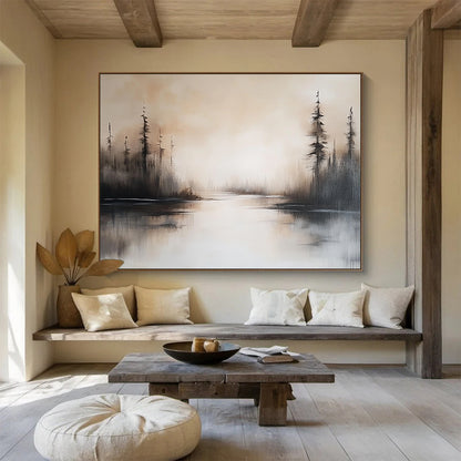 Misty Forest Lake Art for Rustic Cabin & Relaxing Bedroom SC052